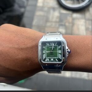 Cartier Santos Stainless Steel Watch with Green Dial